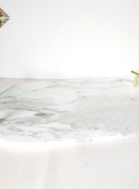 欧式摆件家居大理石托盘装饰酒店家居软装带金属手把椭圆托盘