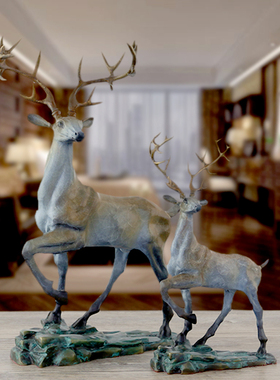 黄铜鹿崭露头角铜工艺品办公室装饰铜鹿办公桌客厅酒柜电视柜摆件