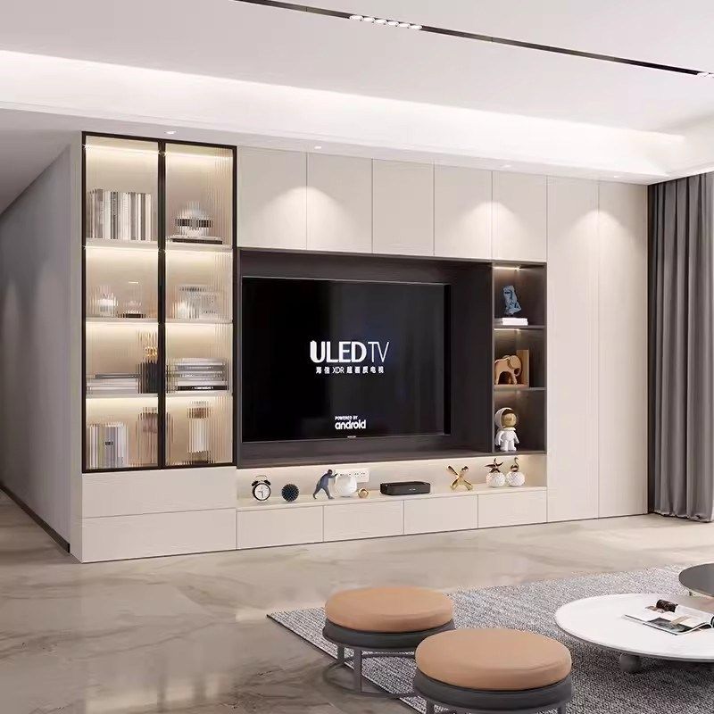 歌雷简约现代背景墙电视柜一体组合柜轻奢客厅实木满墙储物柜高柜,淘宝优惠券,粉丝福利购,淘宝优惠卷