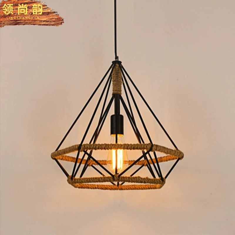 美式乡村麻绳灯具复古工业风简约个性钻石吧台铁艺酒吧餐厅吊灯,淘宝优惠券,粉丝福利购,淘宝优惠卷