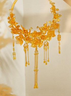 金色项链项圈花朵重工高级复古滑索新娘颈圈秀禾服龙凤褂晨袍项链