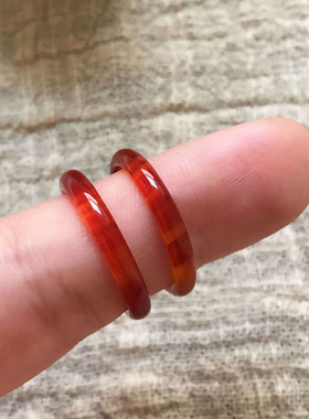 天然红玉髓玛瑙极细戒指尾戒 饰品男女款对戒情侣指环关节食指饰