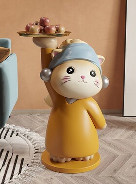 艺术猫托盘大型落地摆件轻奢客厅玄关家居软装饰乔迁新居礼物