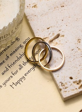 2024新款三环三圈三色食指指环小众钛钢设计感戒指女轻奢高级感