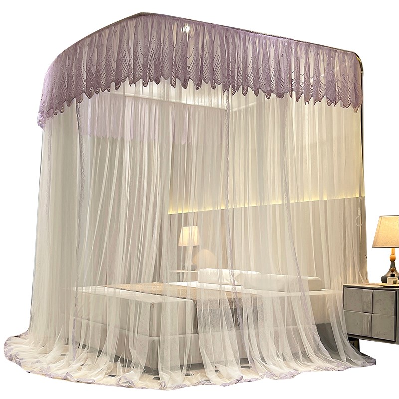 223新款U型伸缩蚊帐加密加厚支架高级宫廷落地三开门家用卧室.8 - 图3