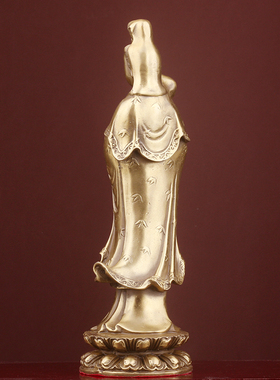 站莲观音摆件纯铜观音菩萨佛像摆件家用供奉居家观世音娘娘送子