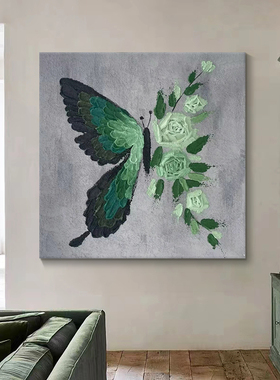 绿色花卉客厅肌理装饰画
