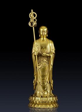 纯黄铜藏王件客摆厅家居饰品佛像地藏王菩萨中121式室办公饰品地