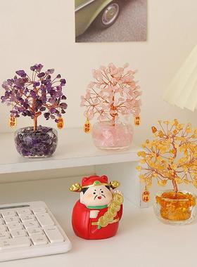 步步饰FCS-01A2高升玄关水晶发财财树神摆件公室工位玄学好运桌面