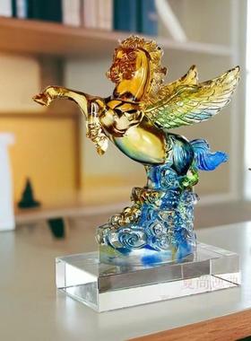 琉璃飞马摆轻高档客厅家居装饰品办FM公室礼奢物招财马晶工艺礼品