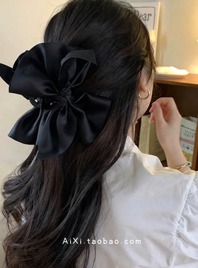 大蝴蝶结很显头~高级感缎面黑色