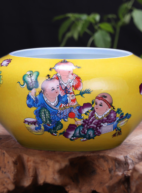 景德镇陶瓷器聚宝盆客厅玄关养鱼缸摆件水培花盆开业礼品装饰摆件