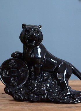 红色陶瓷老虎摆件大号家居装饰品动物生肖办公室桌面新年生肖礼物
