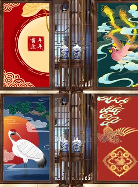 移门改造卫生间国风喜庆浴室推拉门门贴纸厕所整张玻璃装饰电梯