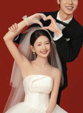 婚纱头饰小头纱新娘主婚纱高级感结婚礼求婚领证R登记法式轻白纱