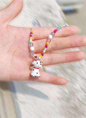 卡通狗狗彩色串珠项链女夏日可爱童趣百搭小众软萌少女锁骨链新款