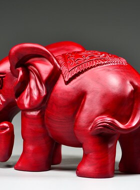 红色木雕刻吸水象摆件实木一对玄关客厅电视N柜装饰工艺品乔迁送