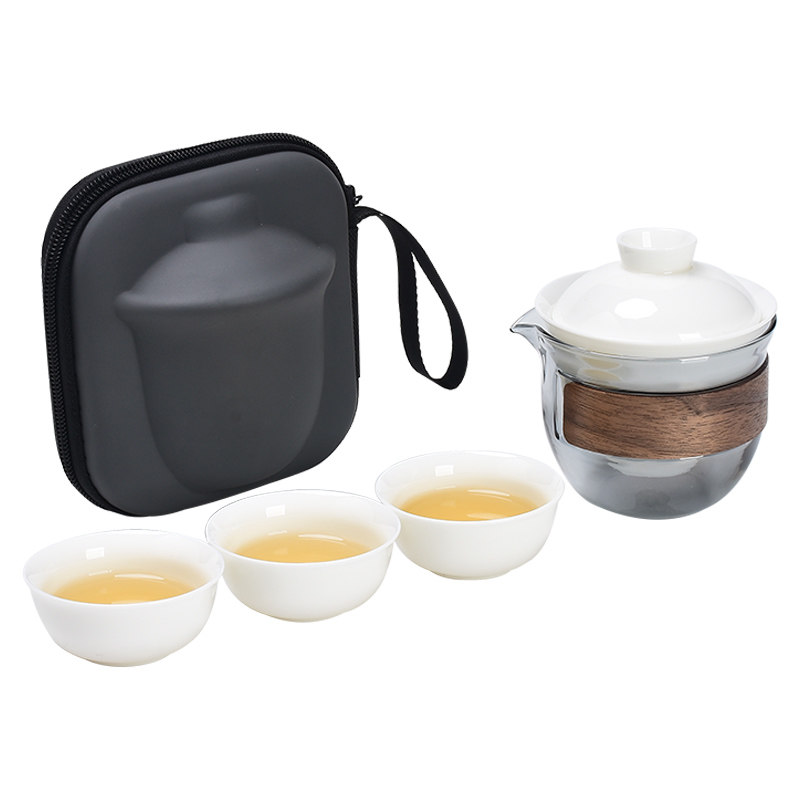 White porcelain quick tea portable travel tea set for one person, simple outdoor lazy tea making artifact set, customized