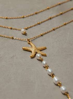 杰鼎欧美不锈钢珍珠项链项链钛钢不掉色钛钢海星配饰高级感饰品女