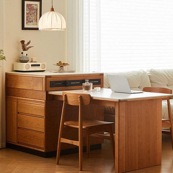 樱桃木全实木岛台餐桌一体家用小户型黑胡桃木可伸缩吧台岩板餐桌,淘宝优惠券,粉丝福利购,淘宝优惠卷