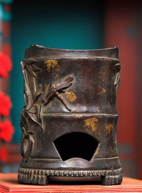 古玩收藏纯铜节节高升竹节炭炉火炉烧茶炉家居办公室茶台装饰摆件