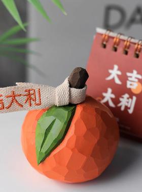 大桔大利！手工木雕橘子摆件 可爱实木木头水果礼物 桌面装饰摆设