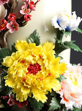 东方陶土新中国风陶瓷花古典花瓶装饰品客厅博古架酒柜无障碍豪华