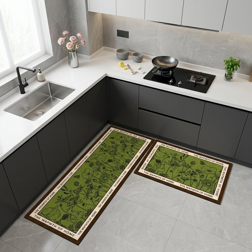 Kitchen oil-proof, slip-proof and waterproof cuttable and thickened floor mat