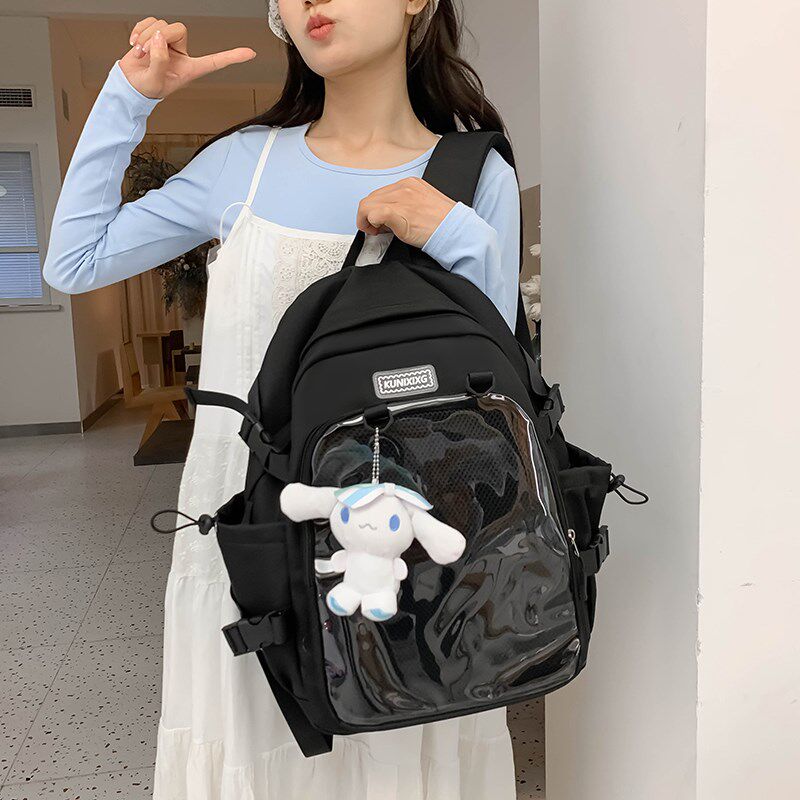 痛包双肩包透明层可放20cm娃背包D高颜值黑色书包女生小学生大容,淘宝优惠券,粉丝福利购,淘宝优惠卷