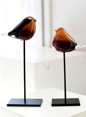 居家招财出口琉璃玻璃鸟铁艺摆件轻奢客厅工艺品动物饰品乔迁礼品