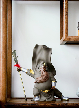 创意紫砂历史人物武财神关公 家居客厅博古架装饰摆件关羽 关云长