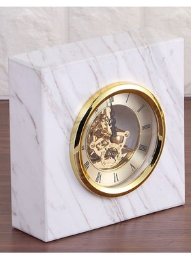 大理石金属家用台钟样板间客厅玄关中式饰品摆件卧室床头创意北欧
