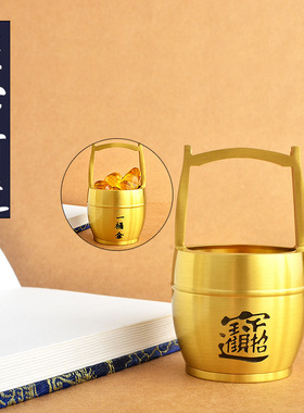 纯黄铜一桶金摆件缸金进宝大水桶办公桌客厅桌面创意工艺礼品摆饰