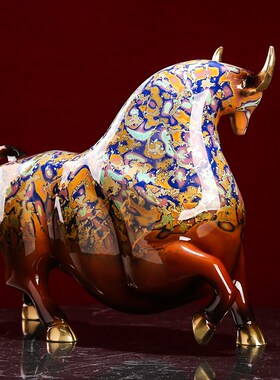 纯铜招财牛气冲天扭转乾坤摆件客厅办公室装饰开业礼品大漆工艺品