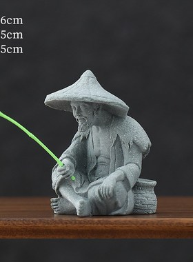 创意钓鱼翁茶宠人物小摆件国潮姜太公钓鱼盆栽景观鱼缸造景装饰品
