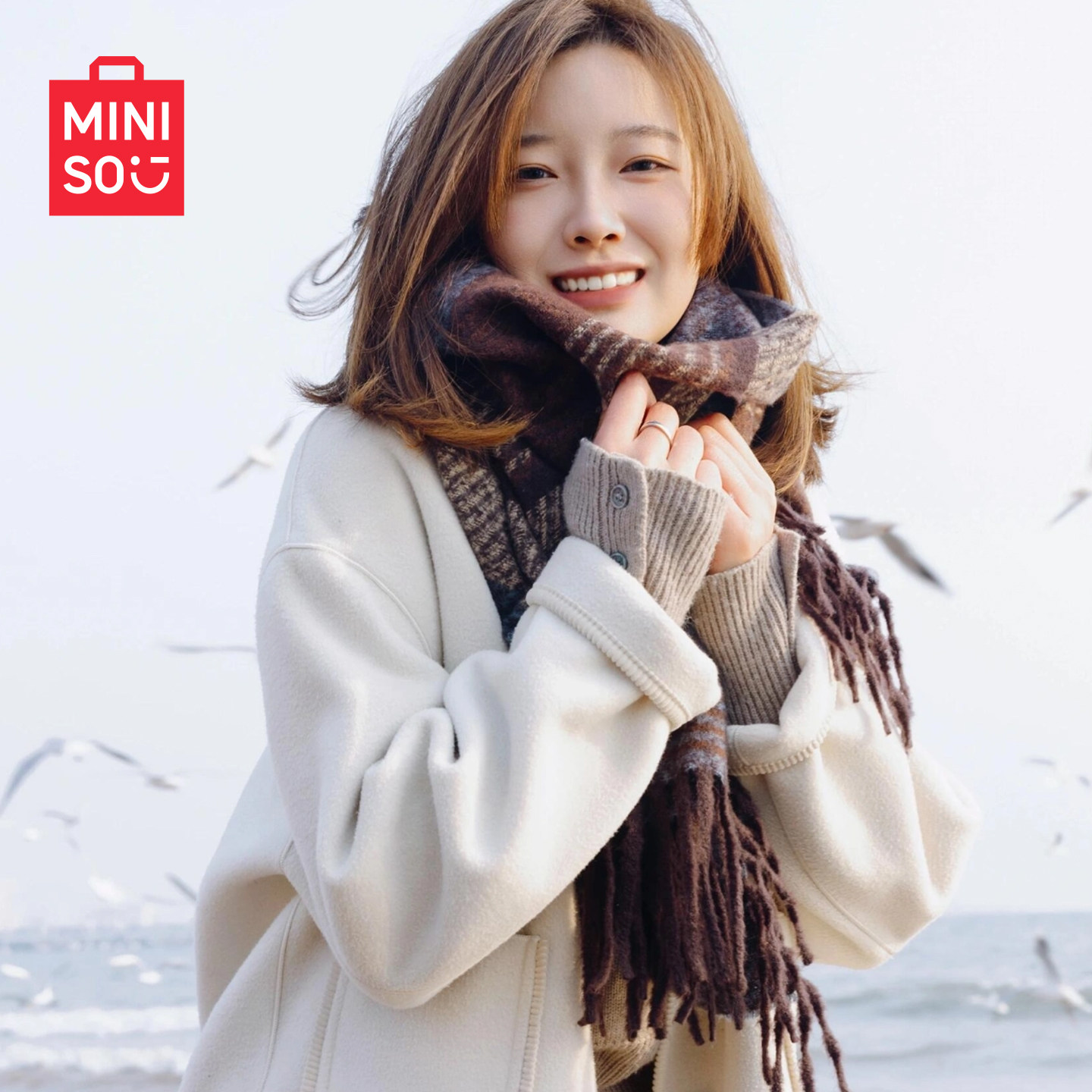 MINISO名创优品围巾男女秋冬季2025新款格子韩系英伦风披肩高级感