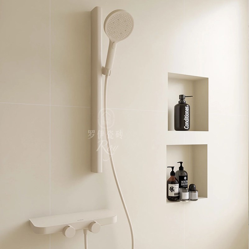 法式奶油色卫生间墙砖柔光奶白厕所微水K泥瓷砖厨房浴室地砖咖色 - 图1