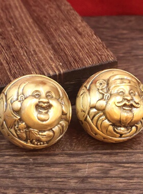 黄铜财神爷手球实心手把件文玩健身球手盘球手玩球手把件创意礼品