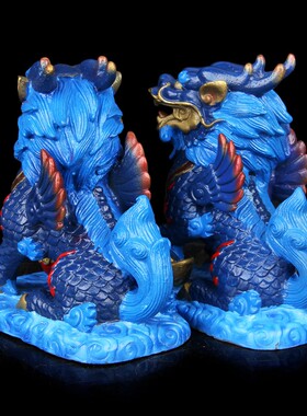 手工彩绘全黄铜麒麟摆件一对摆件元宝麒麟礼品家居饰品