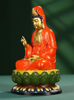 观音菩萨彩铜佛像供奉保平安摆件观世音铜像寺庙客厅上香焚香