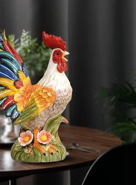 陶瓷镇宅彩色大公鸡吉祥如意乔迁礼品风水公鸡家居电视柜庭院摆设