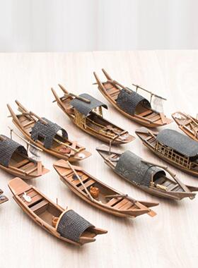 中式木船模型摆件工艺品手工船摆件实木船渔船遮阳篷船帆船观光船