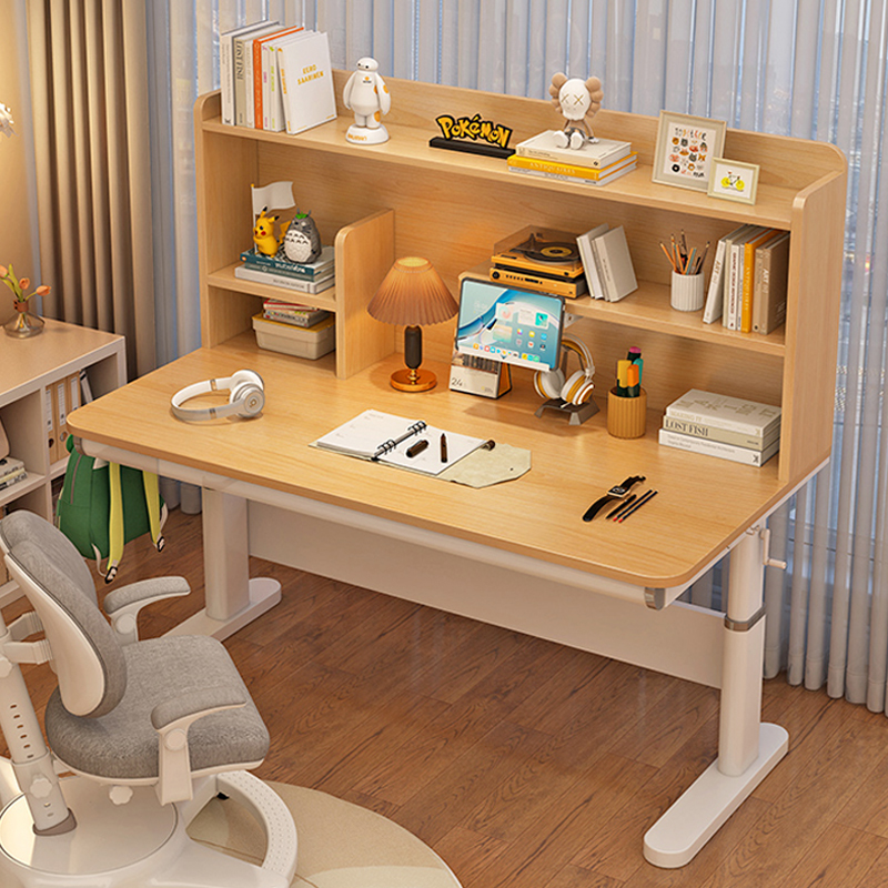 象森蒙儿童学习桌可升降写字桌小学生家用课桌椅实木书柜一体书桌 - 图0