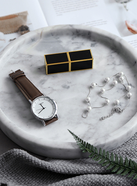 态生活北欧创意轻奢大理石圆形托盘卫生间家居摆件香薰收纳盘