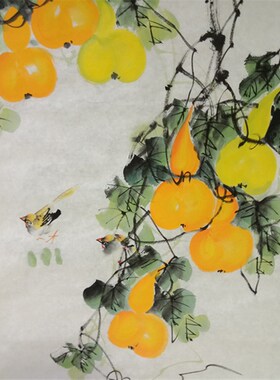 纯手绘国画三尺葫芦福禄图玄关挂画