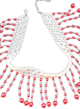 欧美夸张仿珍珠流苏项链女脖子饰品奢华小众设计锁骨链毛衣颈脖链