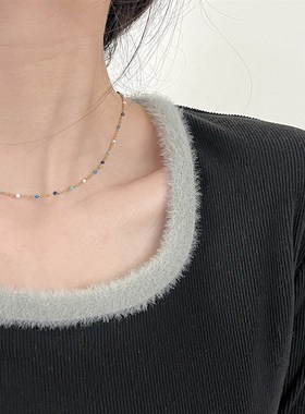 十里间【蓝蓝基础链】甜美小清新简约串珠项链百搭少女锁骨链