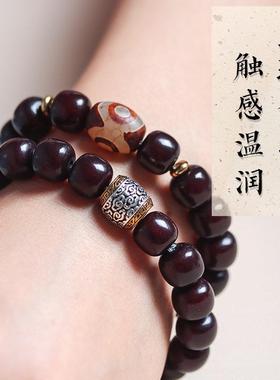 普陀山溏心老料菩提手串灵笃百货菩提子根双圈手炼念昔三眼天珠佛