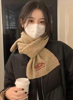 红色围巾女安哥拉新款毛线针织纯色波尔多潮韩系加厚保暖百搭长围