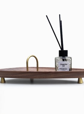 桌面北欧玄关客厅钥匙杂物化妆品收纳盘实木胡桃木托盘简约精致款